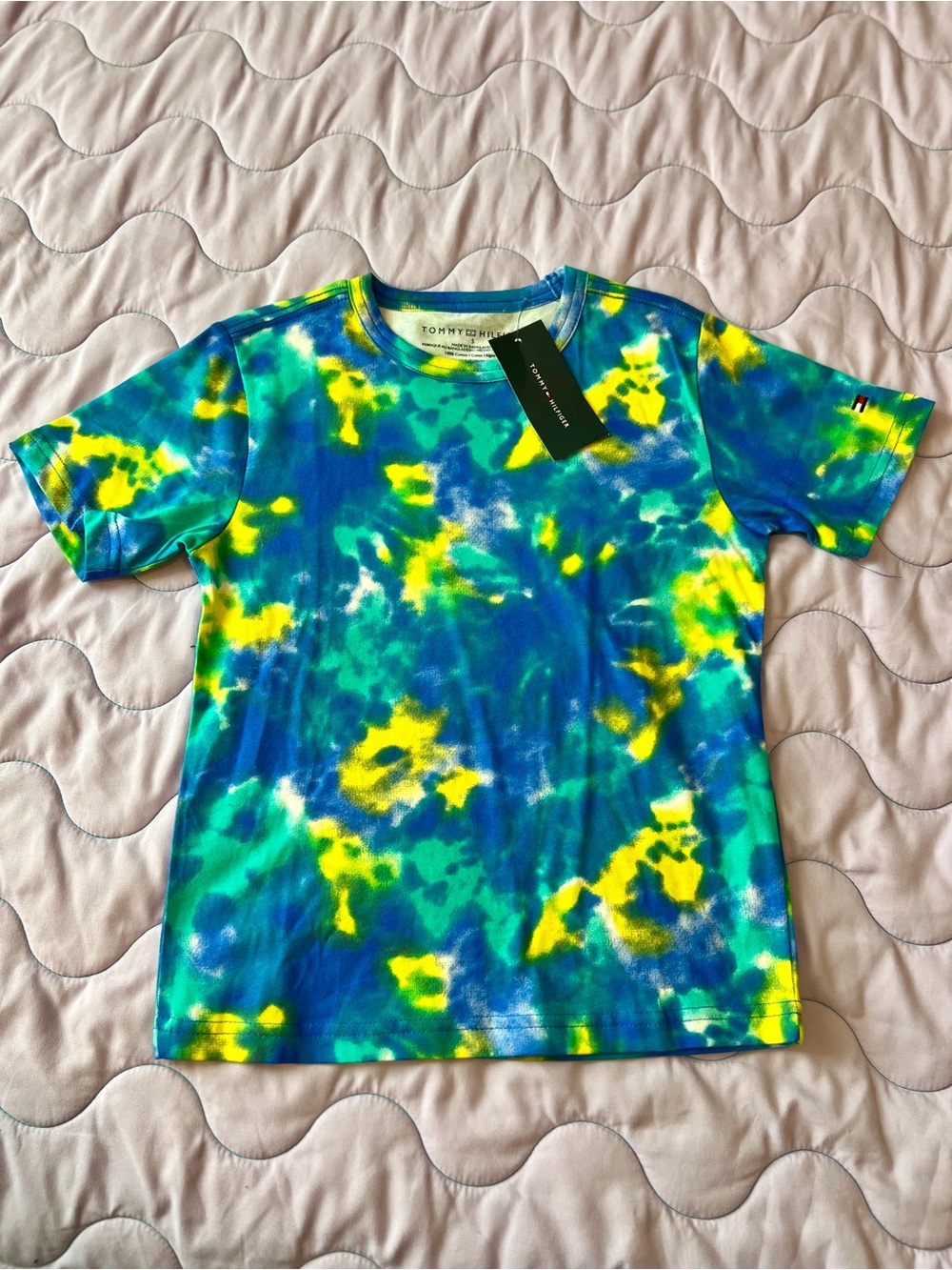 Tommy Hilfiger Kids Tie-Dye Crew Tee in Blue, Green & Yellow Size 5 NWT